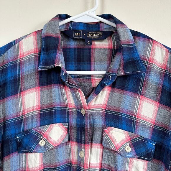 GAP Pendleton Plaid Shirt Button Front Long Sleeve Women's SMALL Blue Pink - Picture 2 of 10
